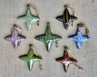 I Handmade Extra Large Ceramic 4 Pointed Star Charms - Pottery Components, Ornaments, Craft Supplies