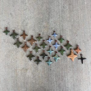 I Handmade Ceramic 4 Pointed Star Charms - Pottery Components, Ornaments, Jewelry or Craft Supplies