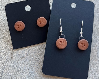 I Handmade Minimalist Ceramic Earrings with a ?! Stamp - Choice of Stud or Dangle Style