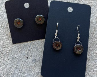 I Handmade Minimalist Ceramic Earrings with an X Stamp - Choice of Stud or Dangle Style