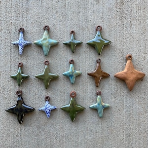 I Handmade Ceramic 4 Pointed Star Charms - Pottery Components, Ornaments, Jewelry or Craft Supplies