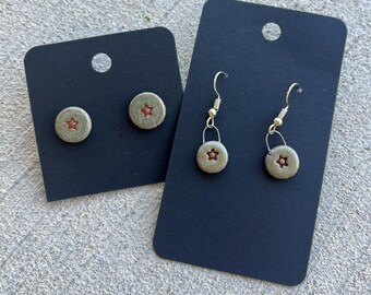 I Handmade Minimalist Ceramic Earrings with a Star Stamp - Choice of Stud or Dangle Style