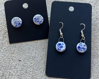 I Handmade Minimalist Ceramic Earrings in Assorted Colors - Choice of Stud or Dangle Style