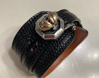 Rare Vintage 18kt and Sterling 2000 Saint By Sarah Jane Bumble Bee Lizard Wrap Bracelet