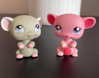 Authentic 2006 Hasbro Littlest Petshop Gray and Pink Mice set