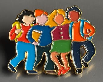 Vintage Metal and Colorful Enamel School Children Pin