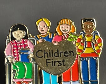 Vintage Children First Multi Cultural Colorful Enamel Pin for Teacher/Nurse