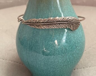 Set of 2 Alex and Ani Silvertone Feather Bangle Bracelets
