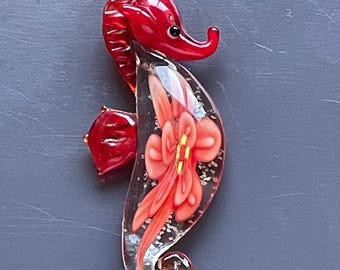 Rare Blown Glass Seahorse Necklace Pendant
