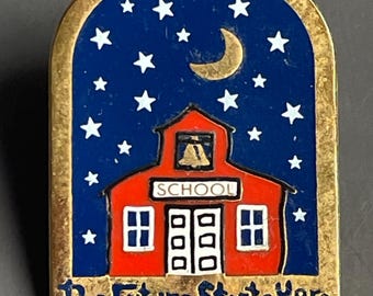 Vintage 1996 The Education People Metal and Enamel The Future Starts Here Moon and Stars School Pin