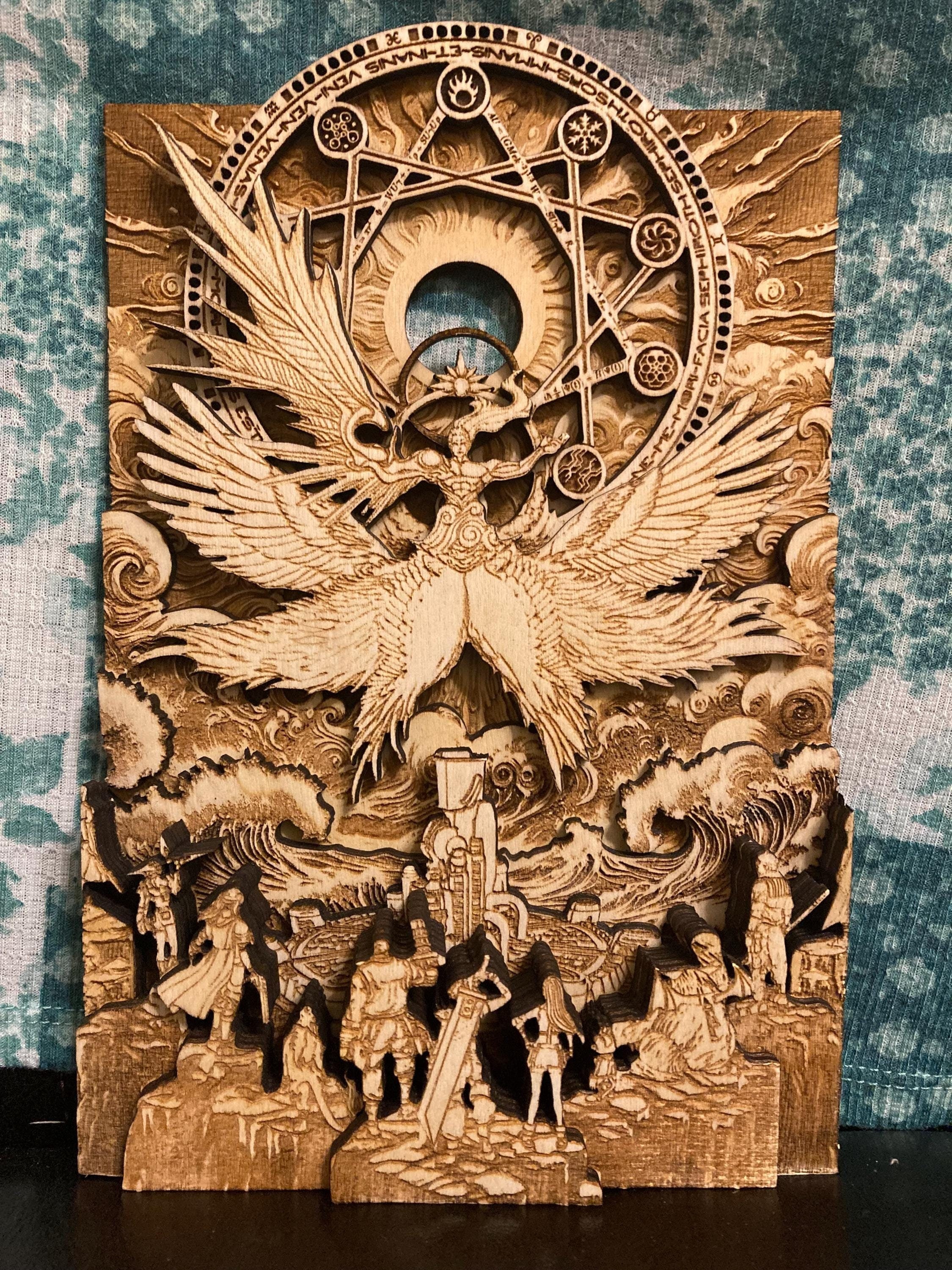Final Fantasy 7 Wood Engraving: the Final Battle Against Sephiroth