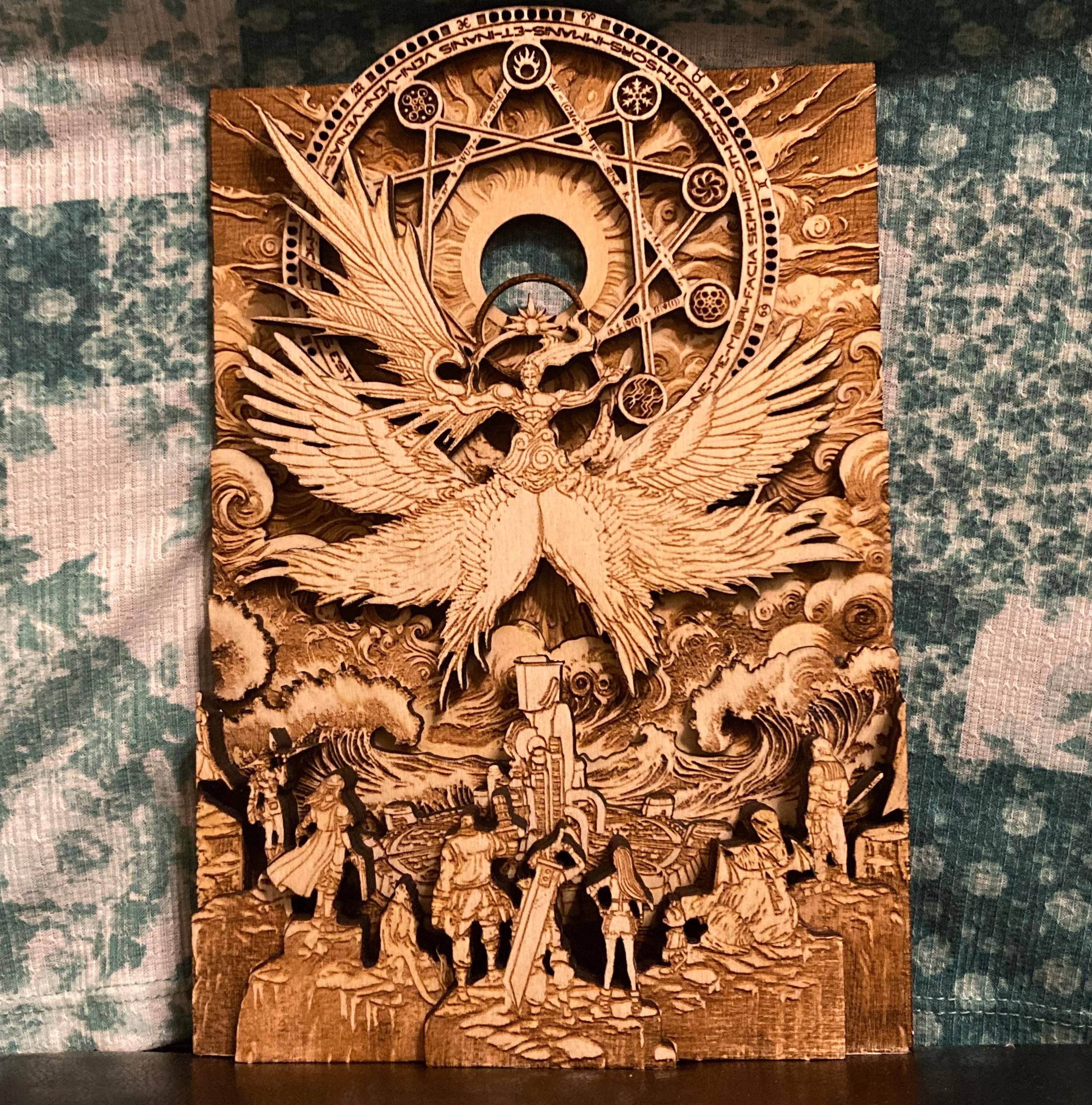 Final Fantasy 7 Wood Engraving: the Final Battle Against Sephiroth