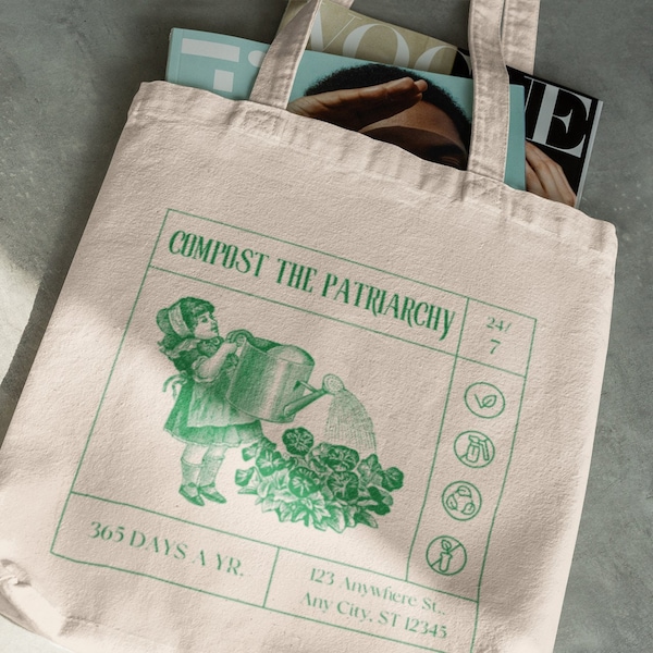 Compost the Patriarchy TOTE BAG 100% cotton, Empowered Women Bag, Feminism Tote, Feminist Gift, Women Rights Tote, Female Empowerment