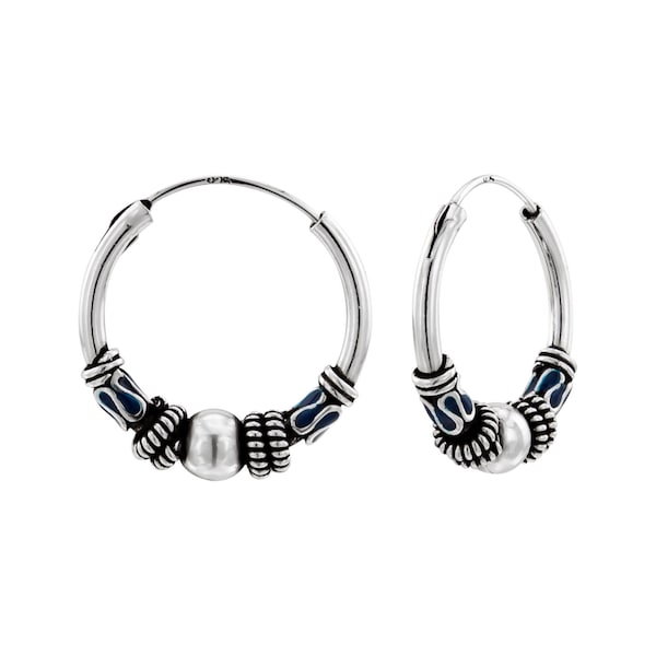 925 Silver Bali Hoops Oxidized 20 mm Hoop with Circles