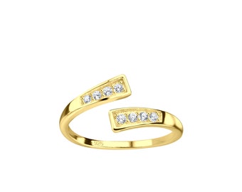 Gold Plated 925 Sterling Silver White Cubic Zirconia Open Toe Ring