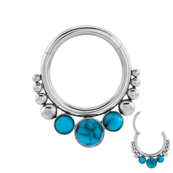 Stainless Steel Septum Clicker with Turquoise Crystals