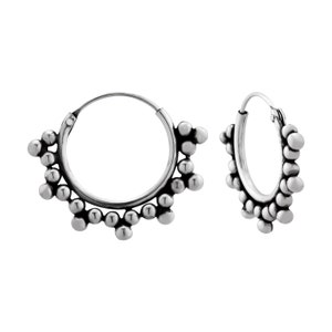 925 Silver 14 mm Bali Hoop Earrings with Multi Silver Balls