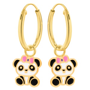 Gold Plated 925 Sterling Silver Dangle Panda Bear Hoop Earrings - Etsy