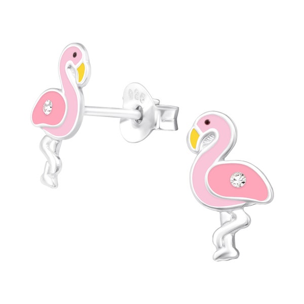 925 Sterling Silver Flamingo Stud Earrings with Crystals