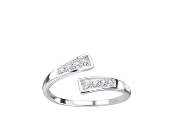 925 Sterling Silver White Cubic Zirconia Open Toe Ring