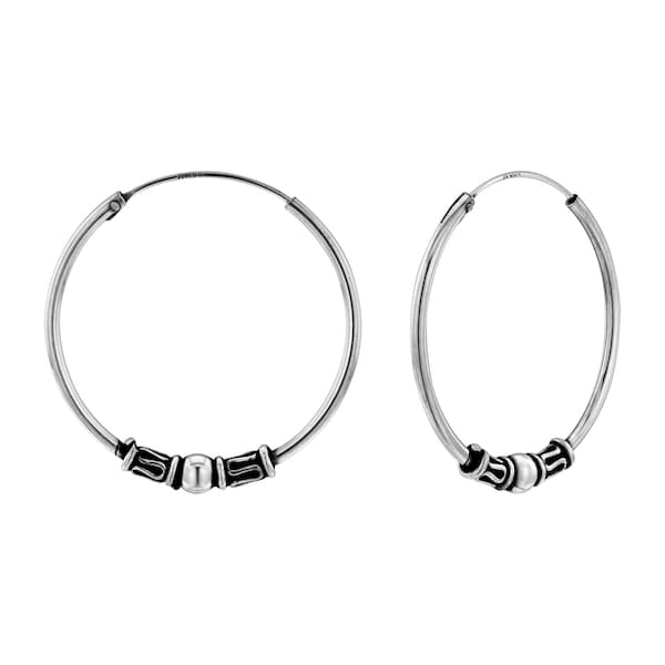 925 Sterling Silver 30 mm Bali Hoop Earrings with a Ball