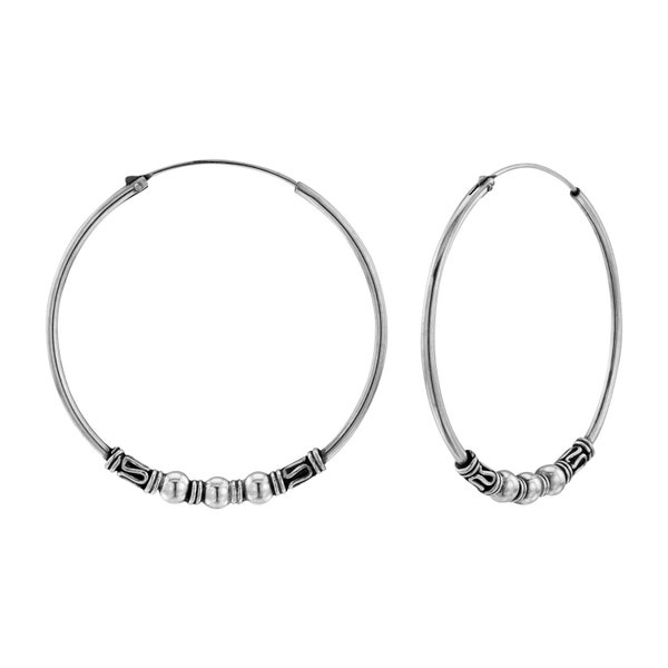 925 Sterling Silver 40 mm Bali Style Hoop Earrings