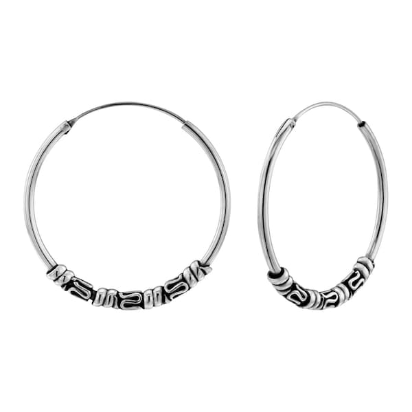 925 Sterling Silver 30 mm Bali Hoop Earrings with Circles