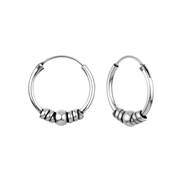 925 Sterling Silver 14 mm Spiral Wrap Bali Hoop Earrings