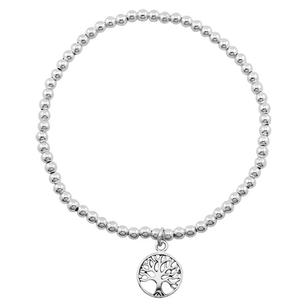 Tree of Life 925 Silver Stretch Ball Bracelet