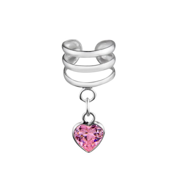 Rose Crystal Heart Pendant 925 Sterling Silver Ear Cuff