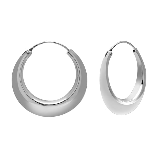 925 Sterling Silver Hoop Earrings with Wide Bottom