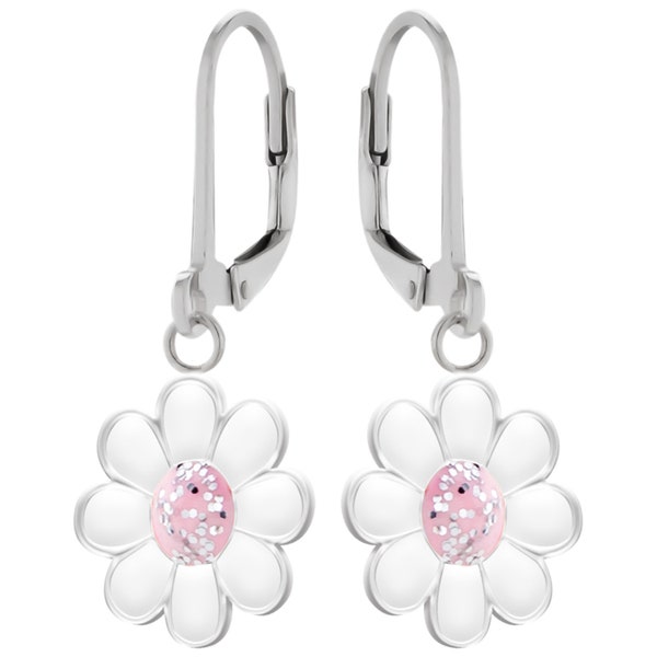 925 Sterling Silver Daisy Flower Leverback Earrings