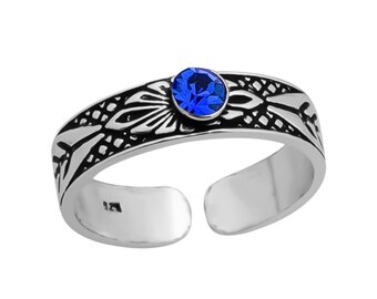 925 Silver Oxidized Toe Ring with Capri Blue Crystal