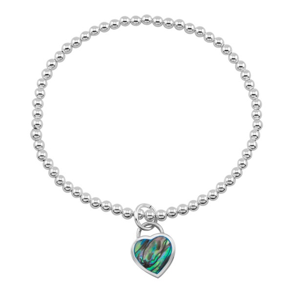 Abalone Heart Pendant 925 Silver Balls Bracelet
