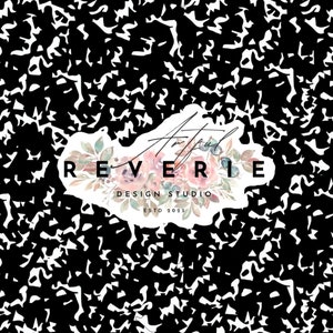 May include: A black and white abstract pattern background with a white sticker featuring a floral design and the text "Artful Reverie Design Studio EstD 2023".