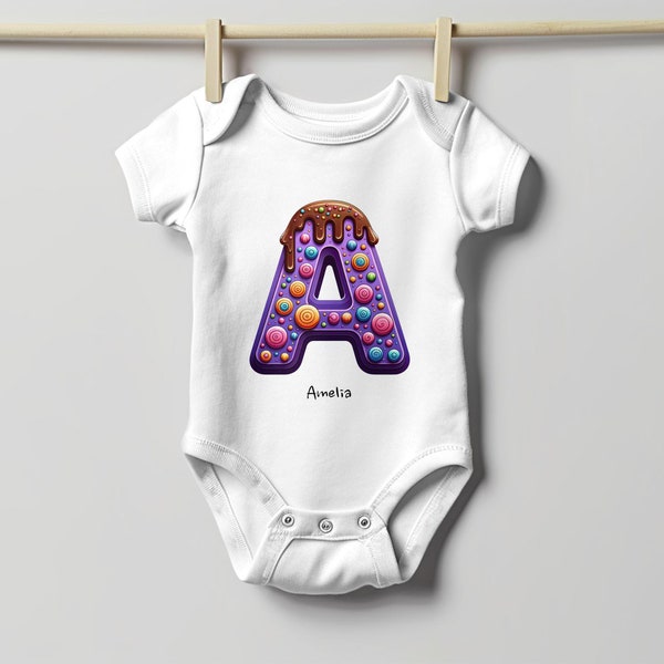 Body de letra A personalizado, mono de bebé con nombre personalizado, traje inicial del alfabeto colorido, regalo para recién nacidos, ropa para bebés, ropa de bebé linda