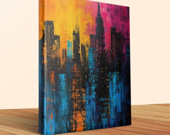 Vibrant Chicago Skyline Abstract Art, Large Canvas Wall Decor, Modern Cityscape Home Decoration