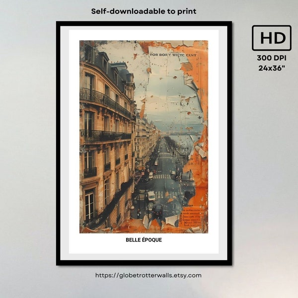 Vintage Paris Street Collage Art Poster, La Belle Époque, 24x36 HD Digital Download, Unique Printable Home Decor, French Urban Chic