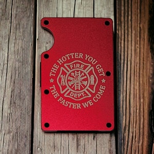 Billetera delgada de aluminio con bloqueo RFID, grabada a medida en EE. UU., color rojo bombero, tarjetero.