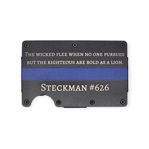 Cartera delgada de metal personalizada con diseño de línea azul de policía, de aluminio con bloqueo RFID, tarjetero, para primeros auxilios y veteranos, regalo para policías