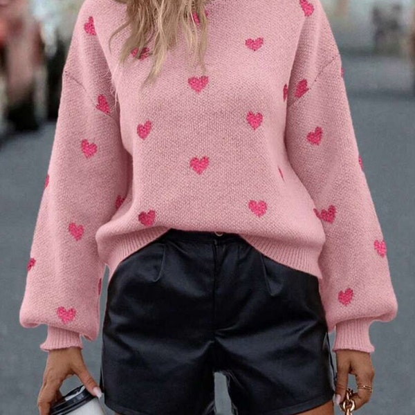 Cozy Pink Heart Sweater for Women