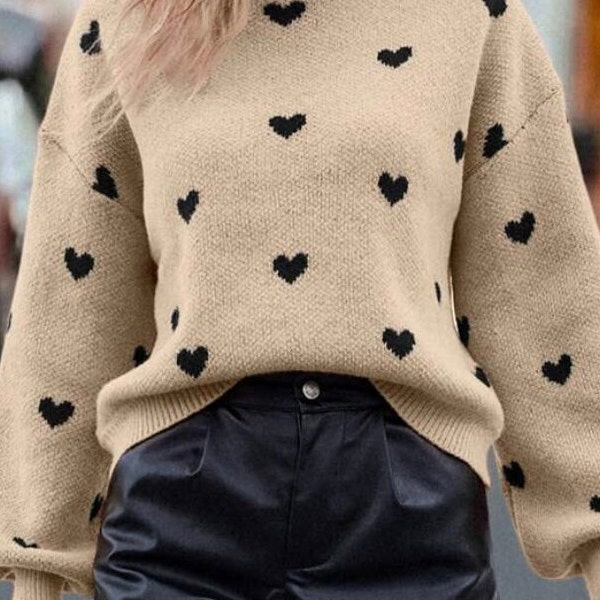 Heart Print Sweater for Women