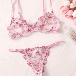 Buy Fuschia Lace Swarovski Crystal Bra and Panties Set 36B Online in India  