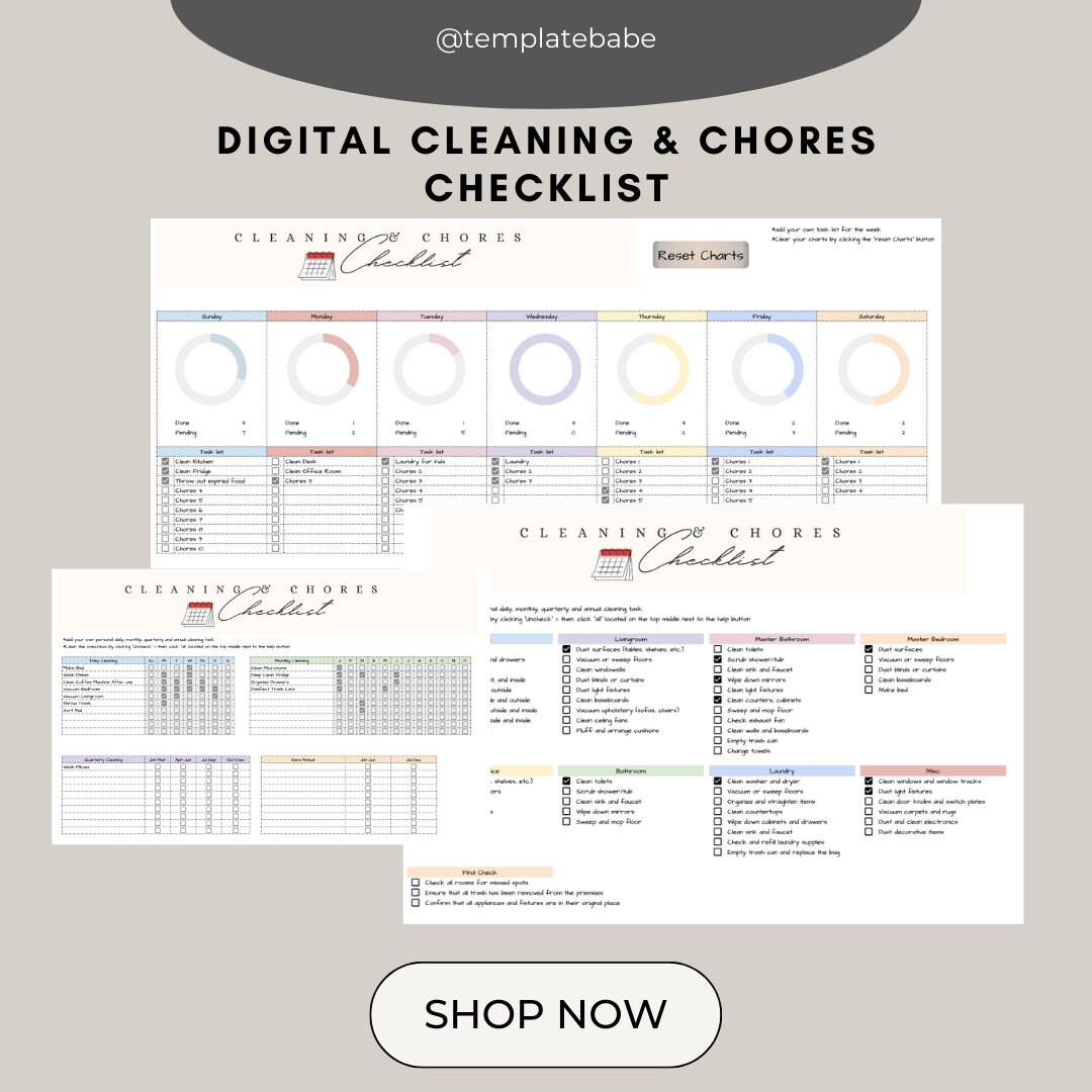 Cleaning Checklist Spreadsheet Template Google Sheets (INSTANT DOWNLOAD ...