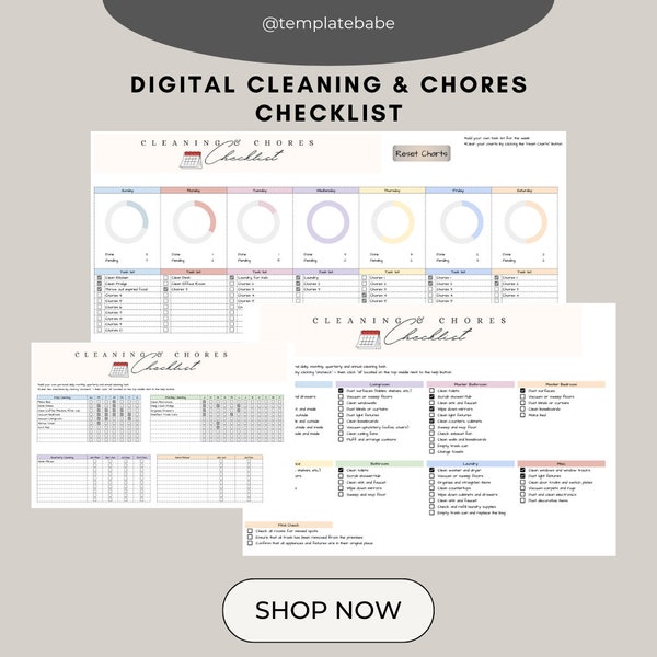 Cleaning Checklist Spreadsheet Template Google Sheets (INSTANT DOWNLOAD) Cleaning schedule planner