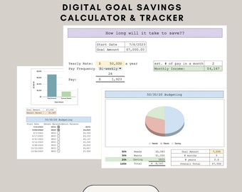 Digital Savings Calculator and Tracker for Googlesheets (INSTANT DOWNLOAD)