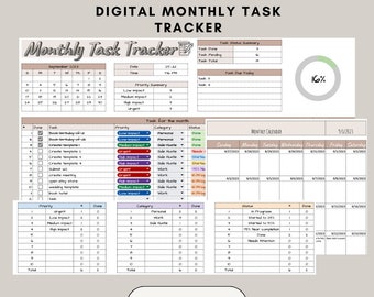 Monthly Task Planner To-Do list for Googlesheets (INSTANT DOWNLOAD)