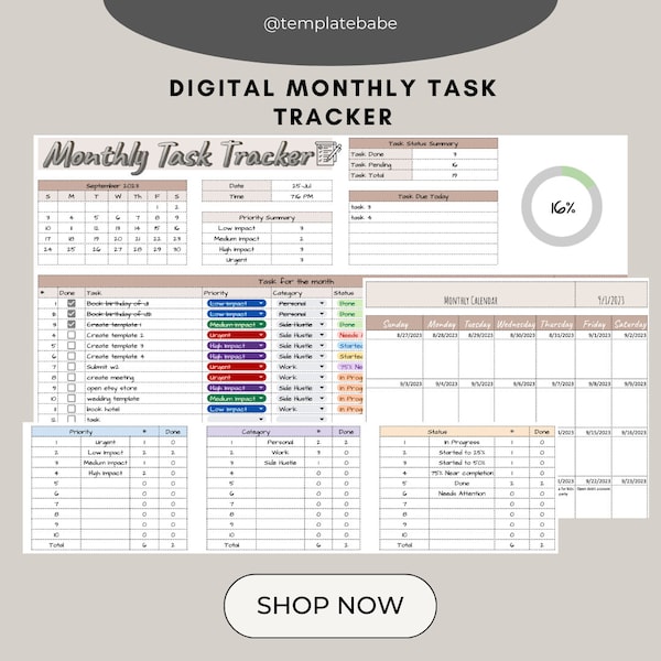 Monthly Task Planner To-Do list for Googlesheets (INSTANT DOWNLOAD)