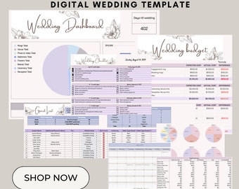 Digital Wedding Planner, Wedding Calendar, Countdown, Wedding Budget, Wedding Checklist, Guest List, Wedding Timeline (INSTANT DOWNLOAD)
