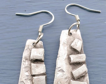 Rustic Aluminium Coastal Inspired Handmade Textured Earrings with Sterling Silver Findings. Tactile, Confident, Bold, Individual